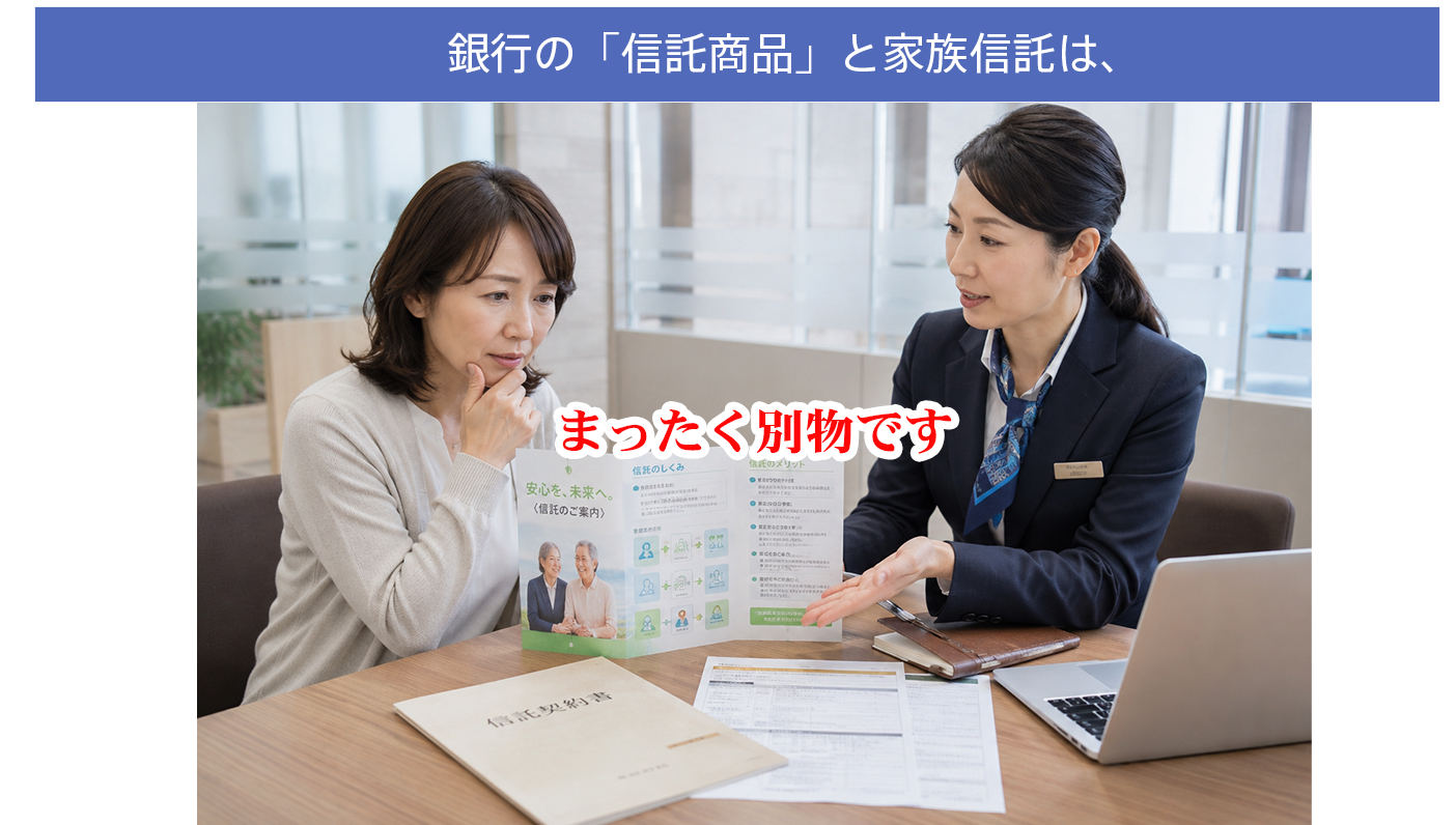 銀行の「信託商品」と家族信託は、まったく別物です